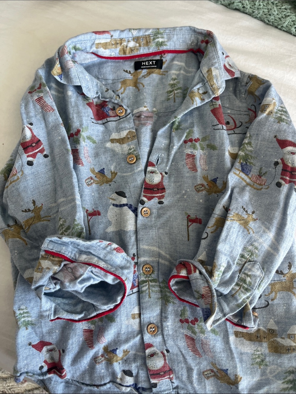 next Light Blue Holiday Motif Button-Up Shirt